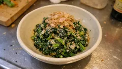 春菊とほうれん草のごまマヨあえ：柚子こしょうが香る、冬の定番副菜