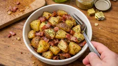 冷凍皮付きポテトで手早くジャーマンポテト：レンジ下ごしらえで外カリッ、中ほく