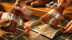 ほうきの穂先にOPPテープを貼るだけで玄関の細かい砂が逃げない掃除術