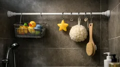 100均つっぱり棒で浴室が片付く、浮かせる収納の作り方