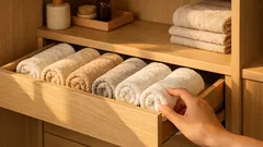 タオル収納が崩れる悩みを解決する「差し込みロール」の作り方