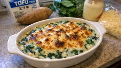ホワイトソースなしで簡単：豆腐×長芋でとろり、ほうれん草グラタン（レンジ＋トースター）