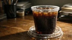 チルドカップの結露で机が濡れる問題、蓋をコースターにするだけで解決